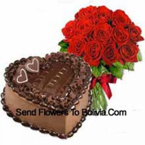 1 Kg Chocolate Cake with 11 Red Roses