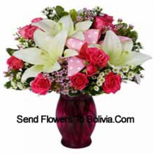 Cute Pink Roses and White Lilies