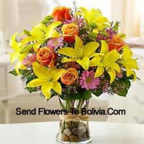 Lilies, Roses and Cute Gerberas in Vase