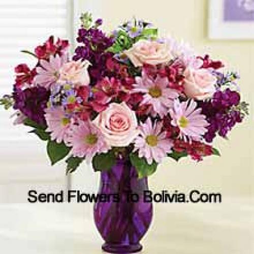 Pink Gerberas and Roses with Assorted Flowers