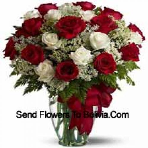 25 Red and White Roses