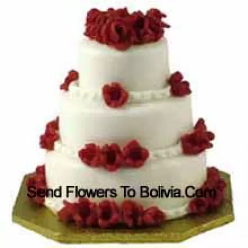 3-poziomowy, 6 kg (13,2 funta) tort waniliowy. Aby zmienić smak, możesz określić wymagany smak w kolumnie "Instrukcje dla kwiaciarki", która pojawi się podczas procesu zakupowego