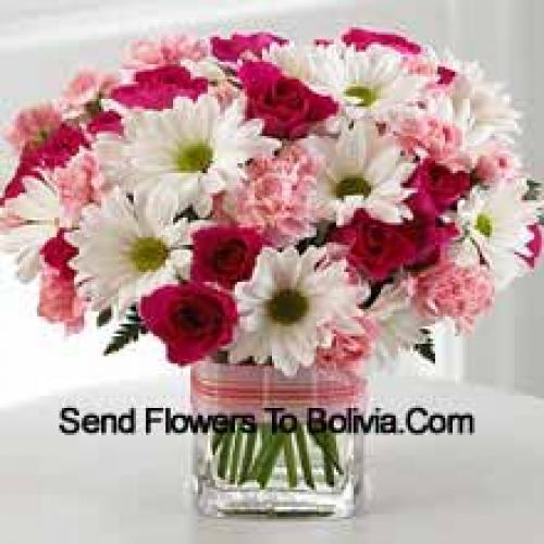 Elegant Roses, Carnations and Daisies in Vase