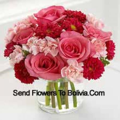 Cute Carnations, Daisies and Roses in Vase