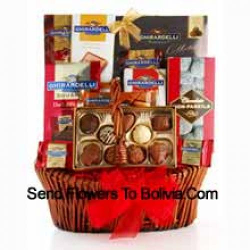 Basket Containing Assorted Chocolates and Snacks